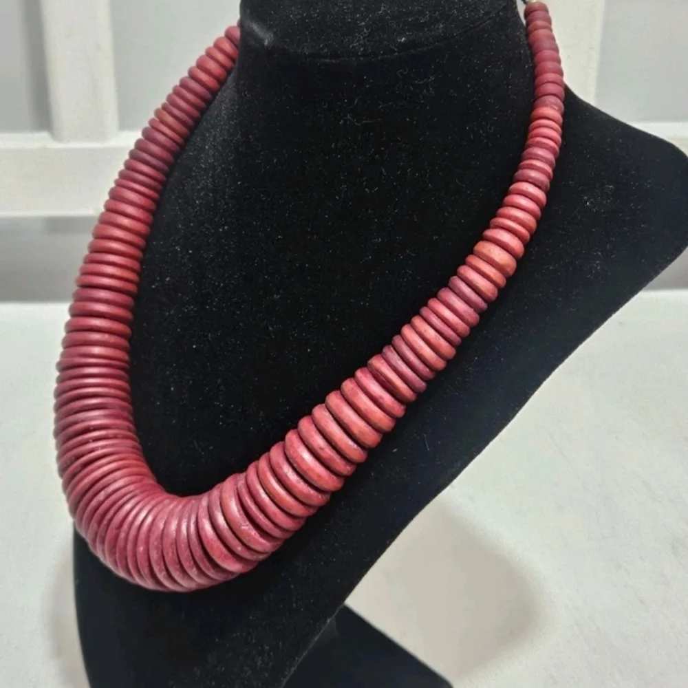 Handcrafted Red Disc Bead Necklace - Women Jewelry